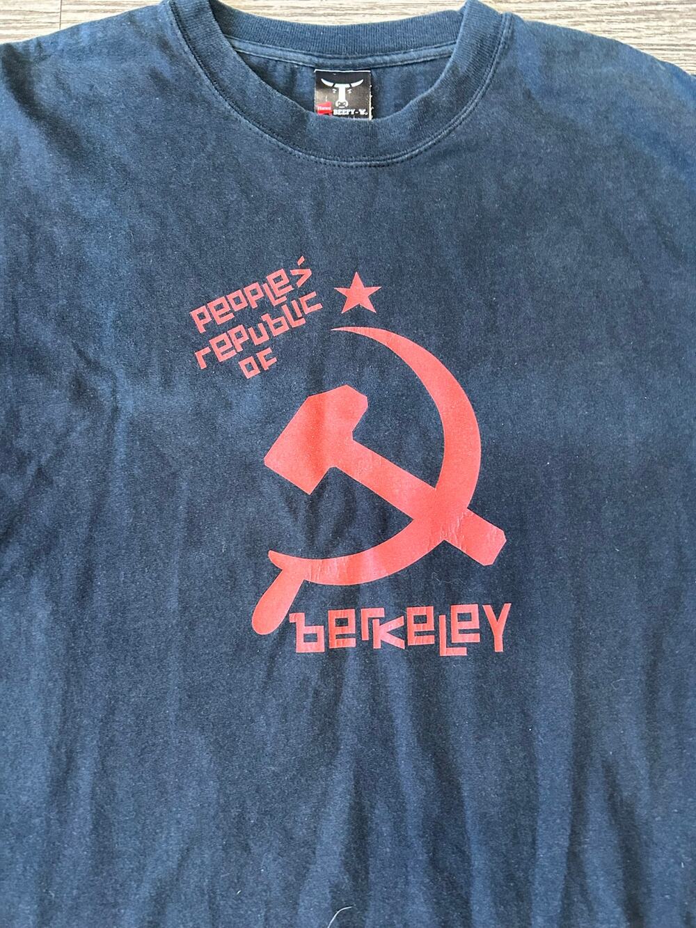 ⁠Vintage Hanes Beefy T Shirt Peoples Republic of Berkeley Hammer Sickle Sz L⁠